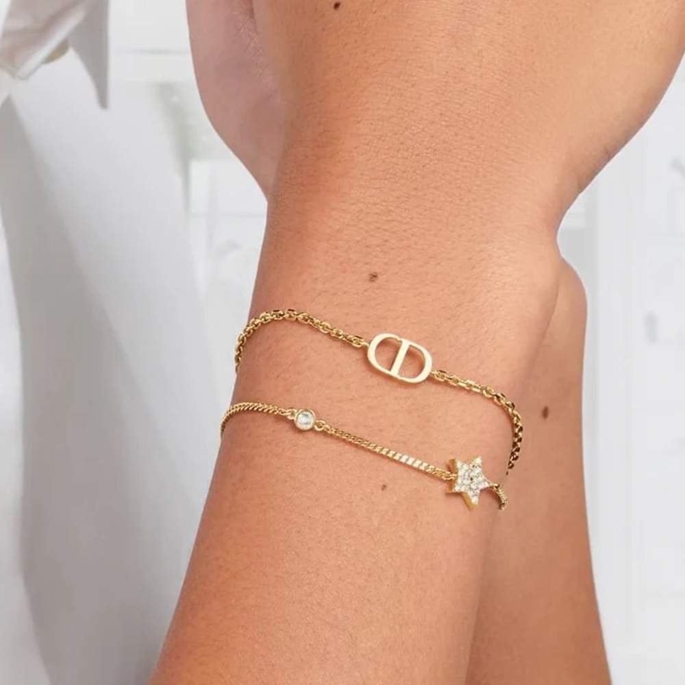 Dior Petit CD Crystal Star Charm Double Chain Bracelet